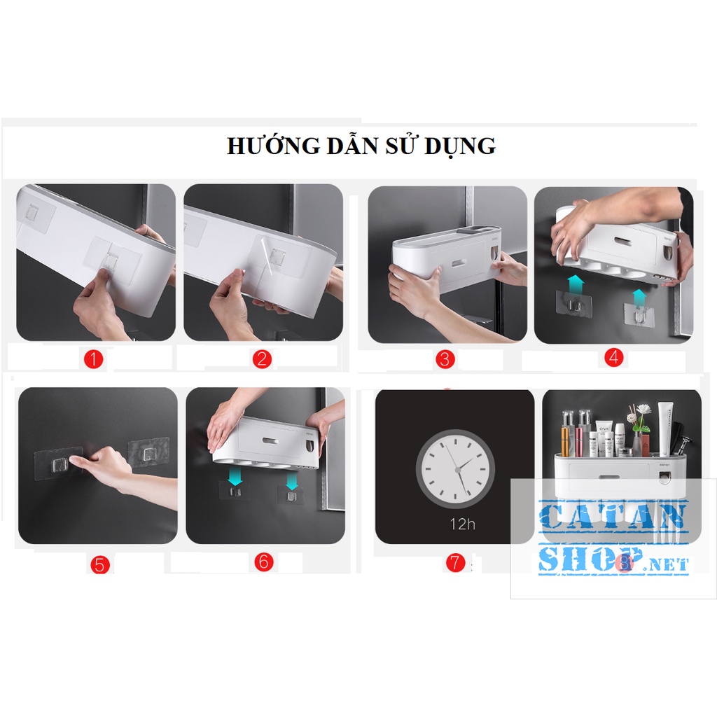 Hộp bàn chải KẾT HỢP nhả kem tự động OENON cao cấp G242-HBCKetHop dán tường tặng kèm ly hít từ tính