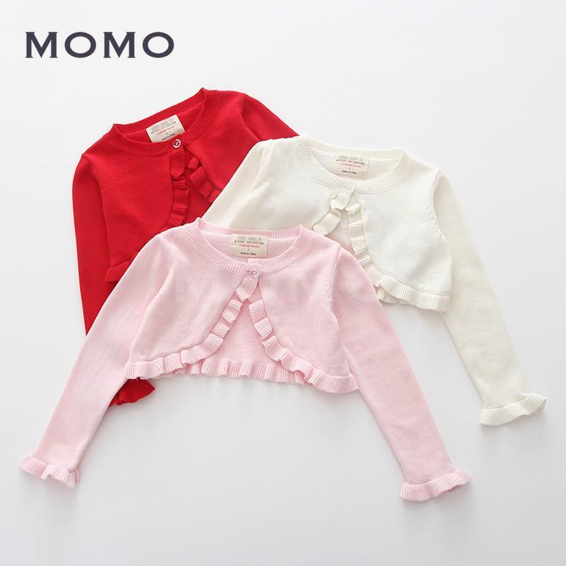 Áo Khoác Cardigan Dệt Kim Tay Dài Màu Trơn Xinh Xắn Cho Bé Gái 2-8 Tuổi