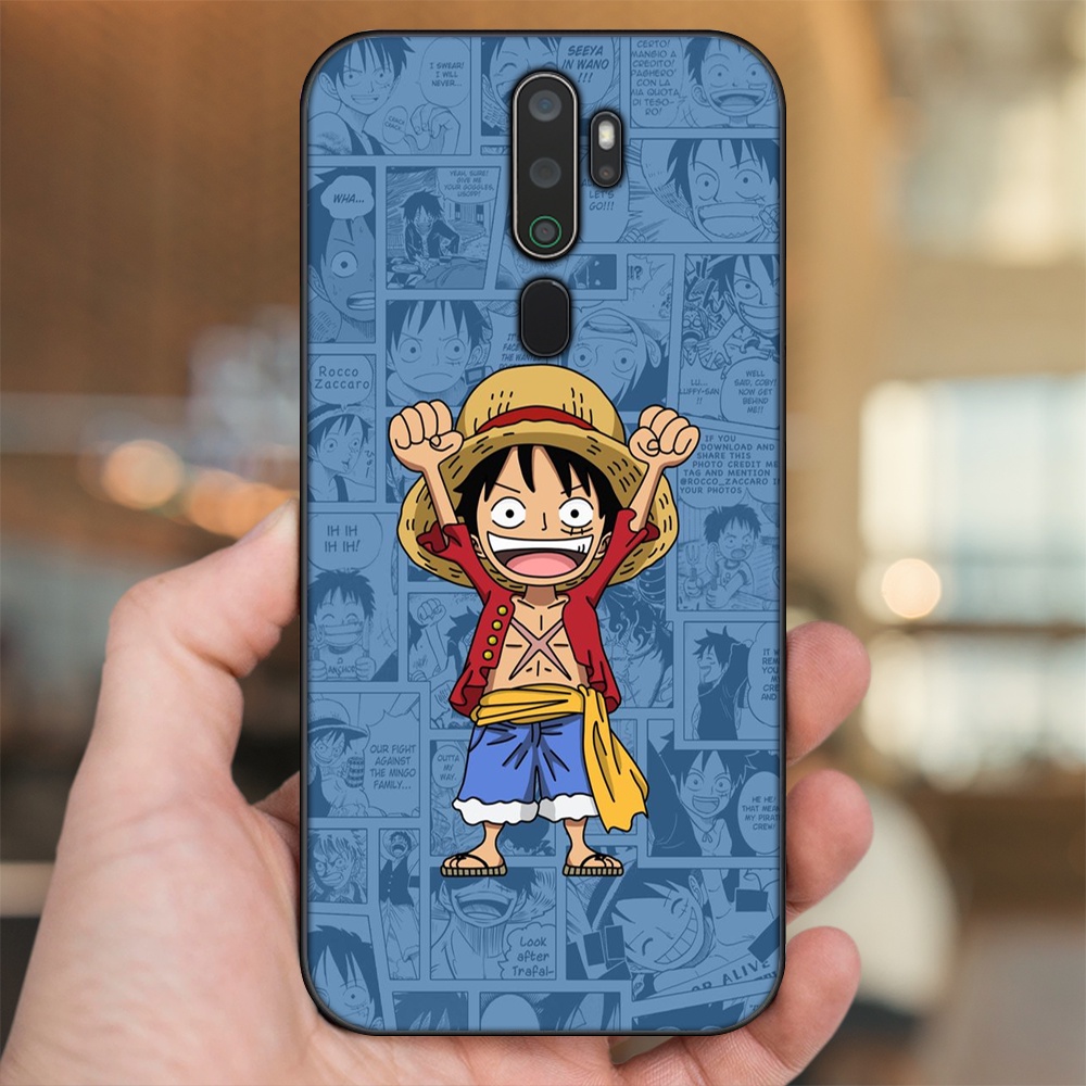Ốp lưng Oppo A5 2020, A9 2020 viền đen in hình Luffy One Piece