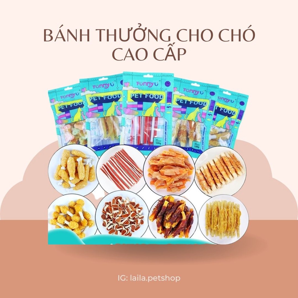 Bánh thưởng cho chó nhiều mùi vị bò, gà, vịt, heo gói 100gr - Laila Petshop