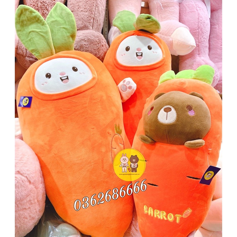 Gấu bông gối ôm dáng dài Carrot gấu Bown và thỏ Cony kích thước 50-70cm Xưởng gấu bông Việt Nam