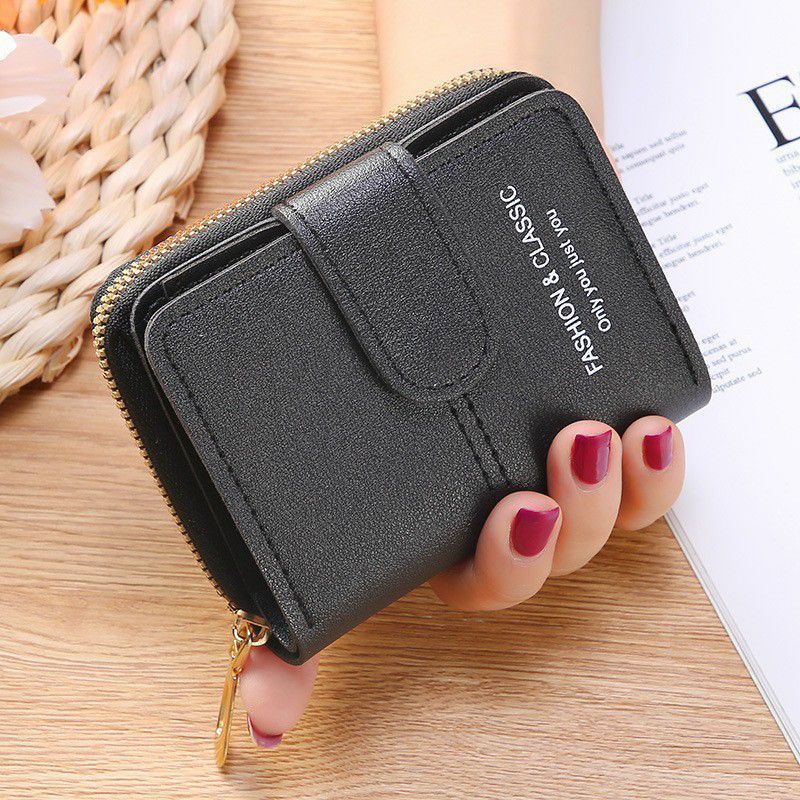 Ví mini nữ cầm tay khoá kéo hàng đẹp giá tốt kiểu dáng thời trang đơn giản in chữ nhiều ngăn tiện dụng