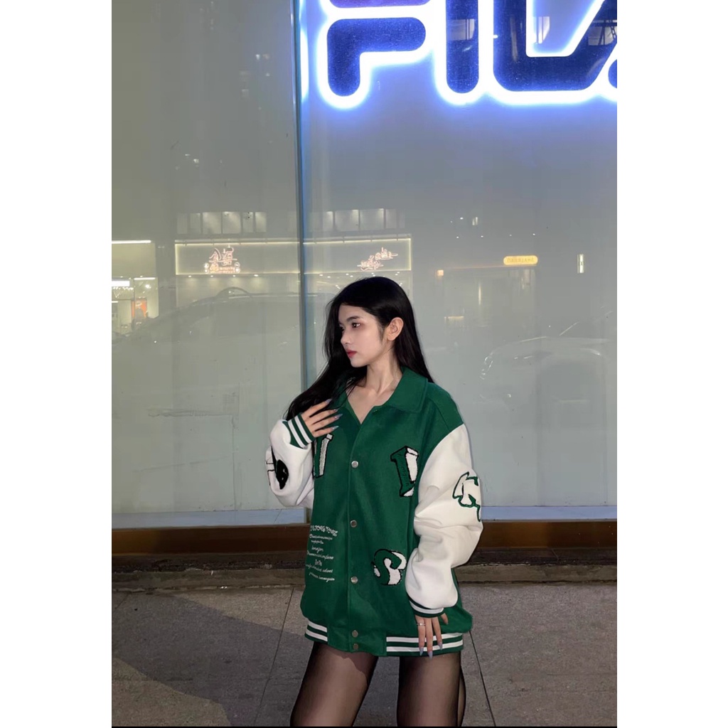 🔥🔥 Áo Varsity INS màu xanh chất da cực chất hot 2021