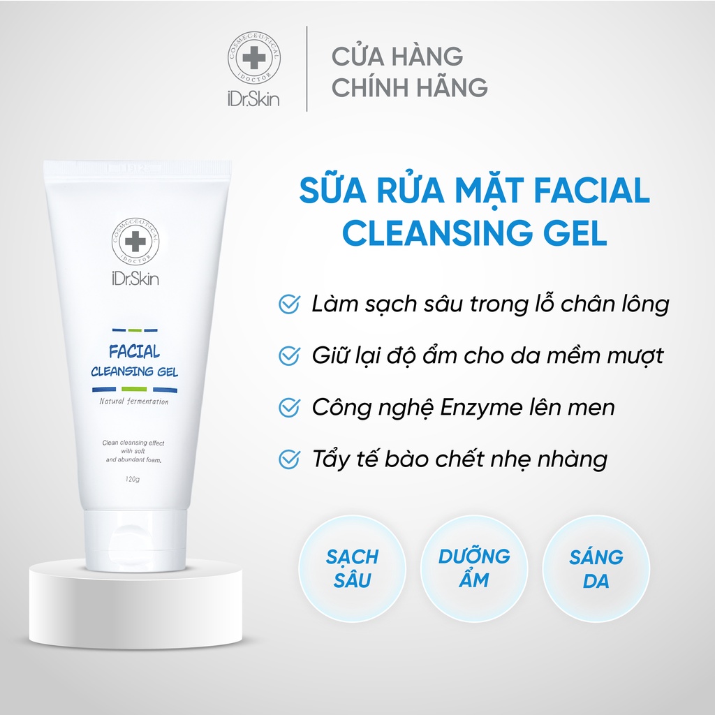 [iDr.Skin Chính Hãng] Sữa rửa mặt sạch sâu IDr.Skin Facial Cleansing Gel hỗ trợ phục hồi phục hồi và tái tạo da 120g