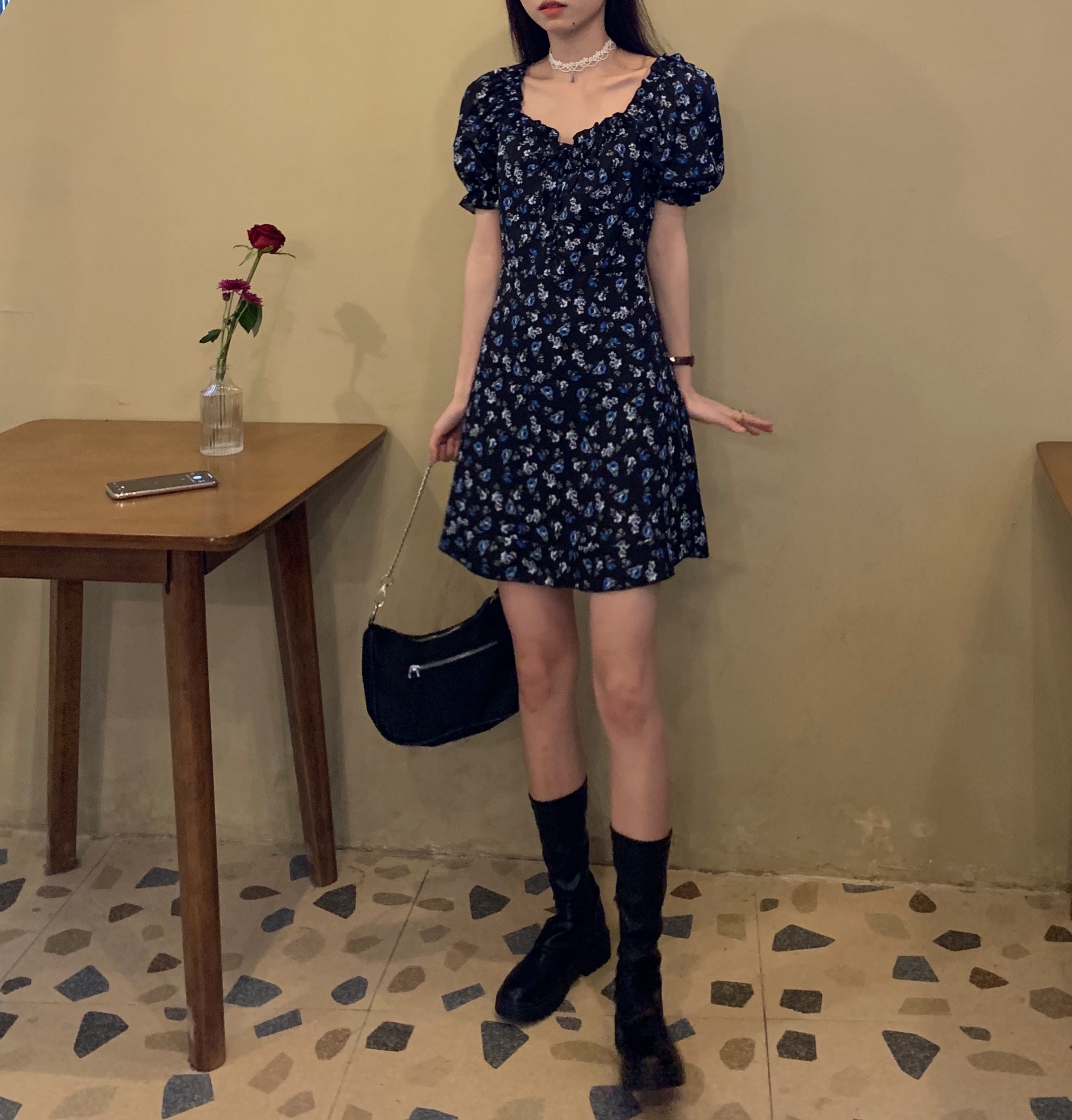 [QUÀ TẶNG LÀ GÓI XẢ VẢI BẠN NHÉ] Váy midi dài 2021 [COCORY] đầm midi dài hoa nhí cổ vuông tay ngăn thời trang hàn quốc | BigBuy360 - bigbuy360.vn