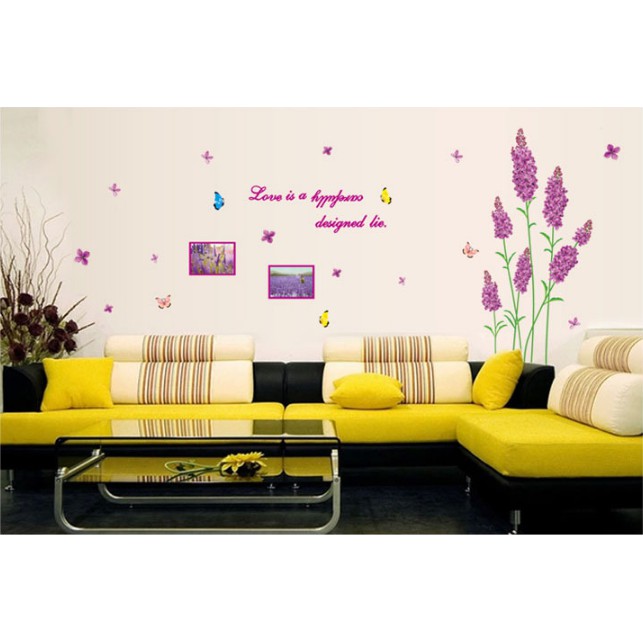 Decal trang trí tường Hoa LAVANDER TÍM có khung hình