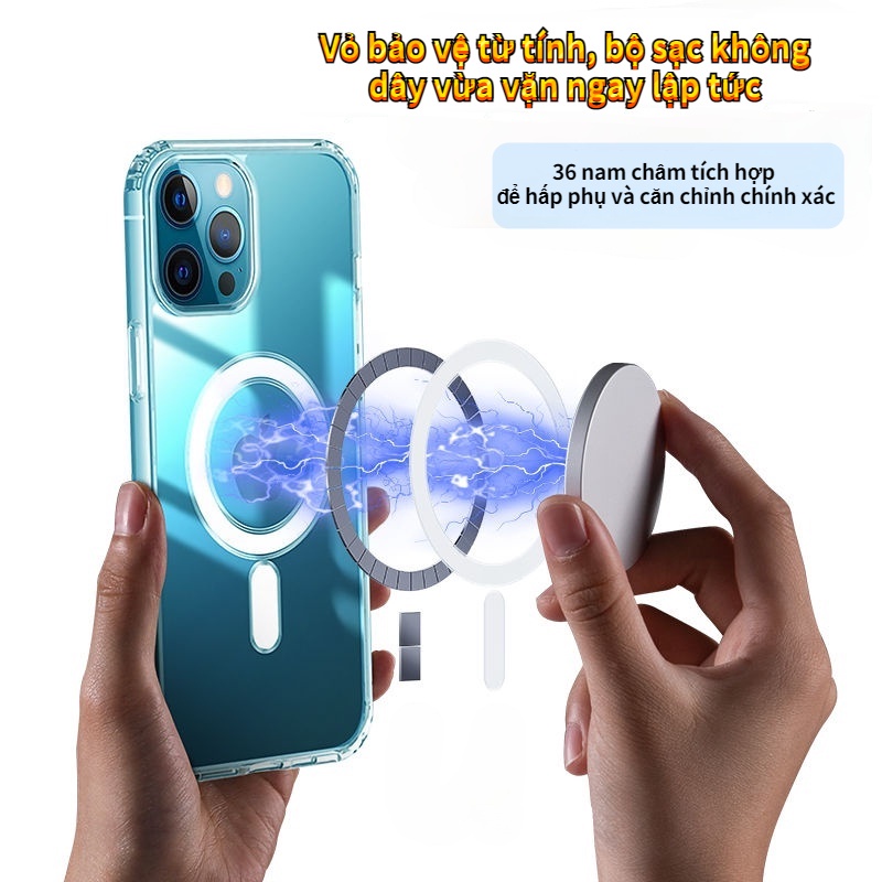 Ốp lưng iphone trong suốt từ tính Magnetic Case Chống Sốc Cao Cấp Cho iP 11 12 13 Pro Max 13 Mini, hỗ trợ sạc không dây