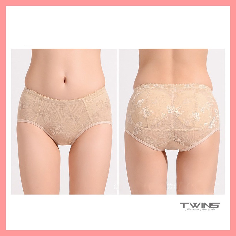 Quần lót nâng độn mông nữ tự nhiên ren cao cấp định hình thông hơi cạp thấp mút tháo rời size 45-60kg