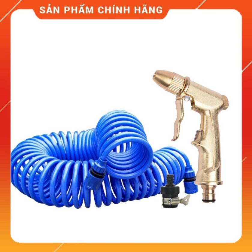 Bộ vòi xịt nước tưới cây đa năng tăng áp lực nước kèm dây tưới dạng lò xo co dãn 701-1814 loại 10m [SKM]