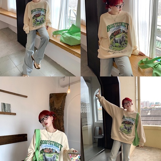 Áo Nỉ Nữ Dài Tay Cổ Tròn Thời Trang Hàn