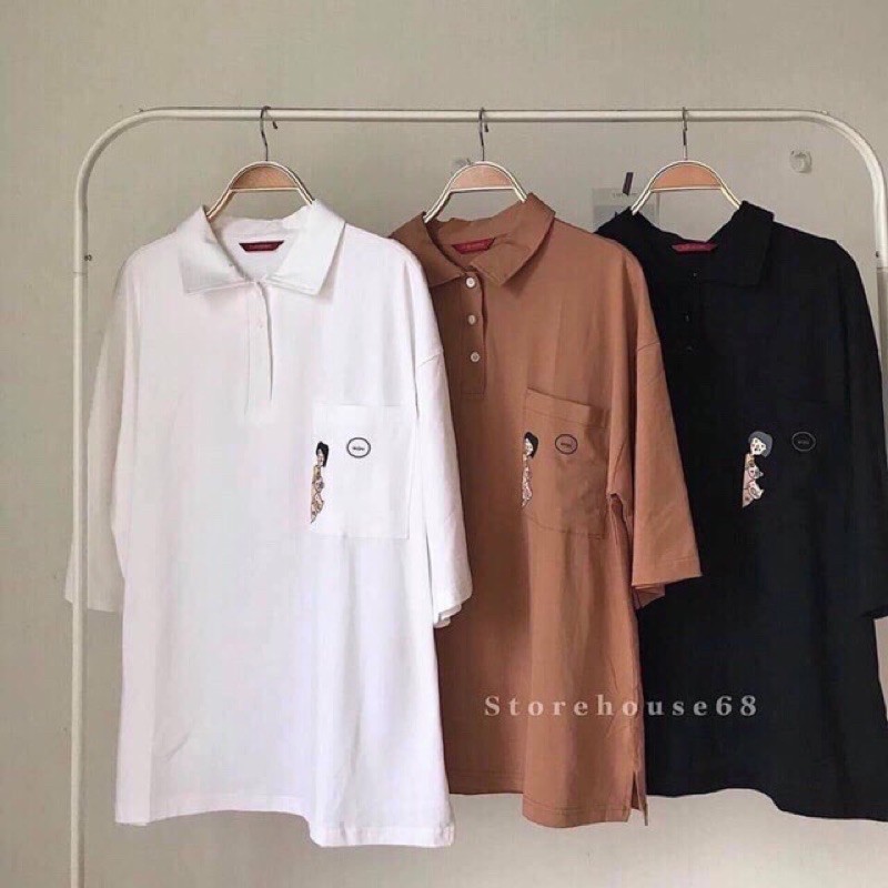 Áo Thun Polo Tay Lỡ Form Rộng Có Cổ Unisex Ulzzang Hàn Quốc