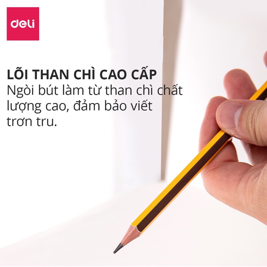 Bút chì gỗ 2B Deli - hộp 12 cây - ngòi mềm , dành cho học sinh - Bút chì lục giác cao cấp - MIYABI STORE