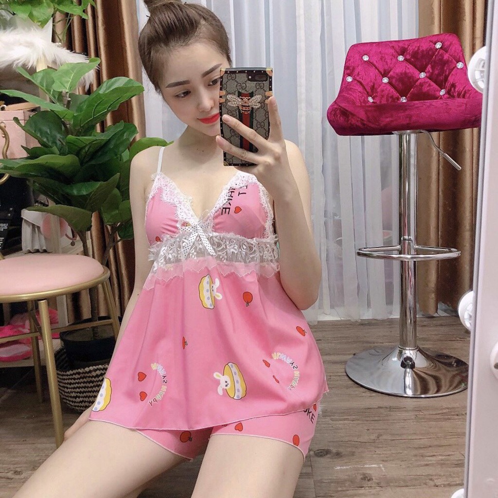 Đồ ngủ dễ thương 💫 💫 Đồ ngủ kate lụa, 2 dây, ren trên eo, mịn mịn, quyến rủ, DN16 | BigBuy360 - bigbuy360.vn