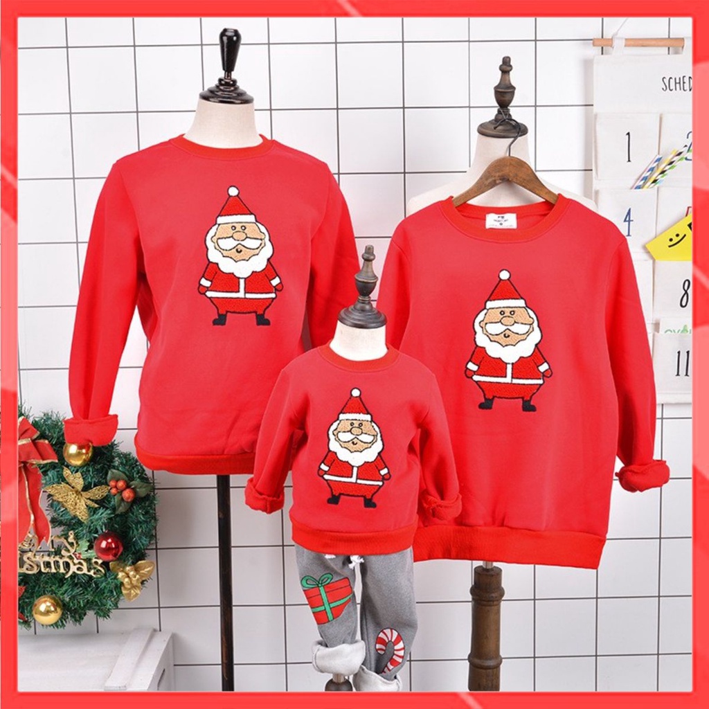 Áo hoodie nỉ gia đình cao cấp Familylove – Set áo gia đình hình Ông Già Noel dễ thương