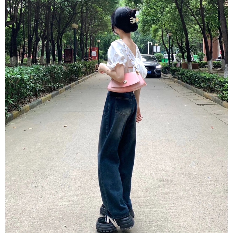 Quần jeans XIAOZHAINV ống rộng lưng cao thời trang mùa hè phong cách vintage