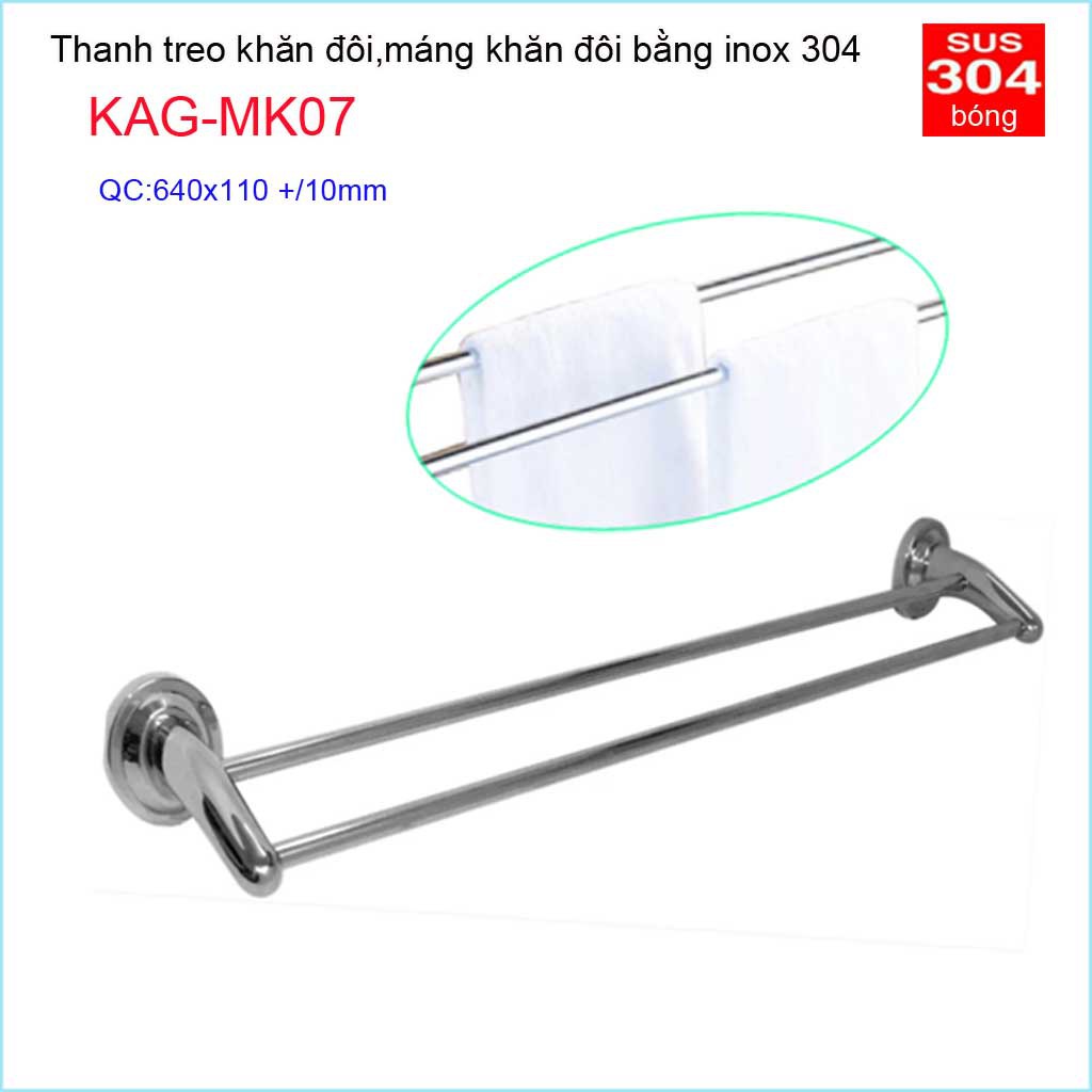 Thanh treo khăn đôi nhà tắm, giá treo khăn Inox 304, máng khăn KAG-MK07