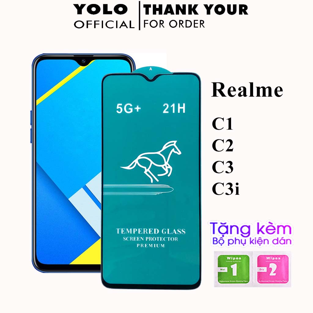 Kính Cường Lực Realme C1 C2 C3 C3i Full Màn OG Xanh Cao Cấp tặng kèm khăn lau màn hình [FM]