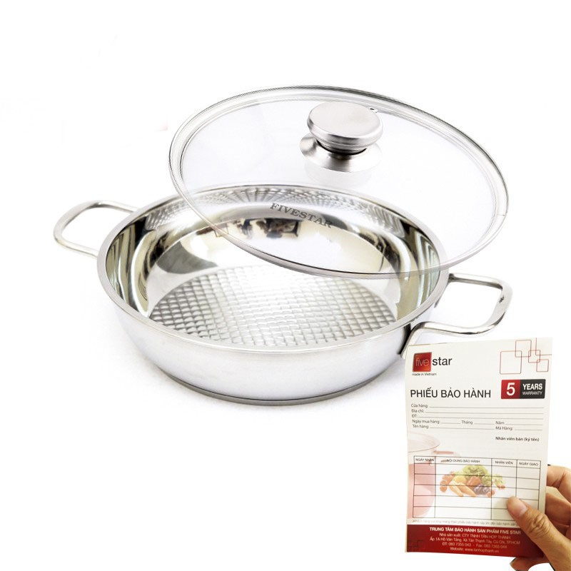 Chảo caro Inox 3 đáy Fivestar Tân Hợp Thành đường kính 24cm - Hàng chính hãng, bảo hành 5 năm