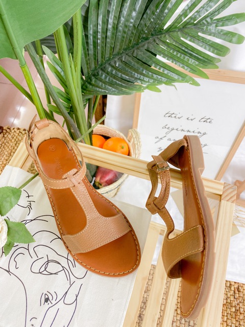 Sandal Nữ Da Bò Chữ T Shoes Paradise Đế Bệt Thời Trang