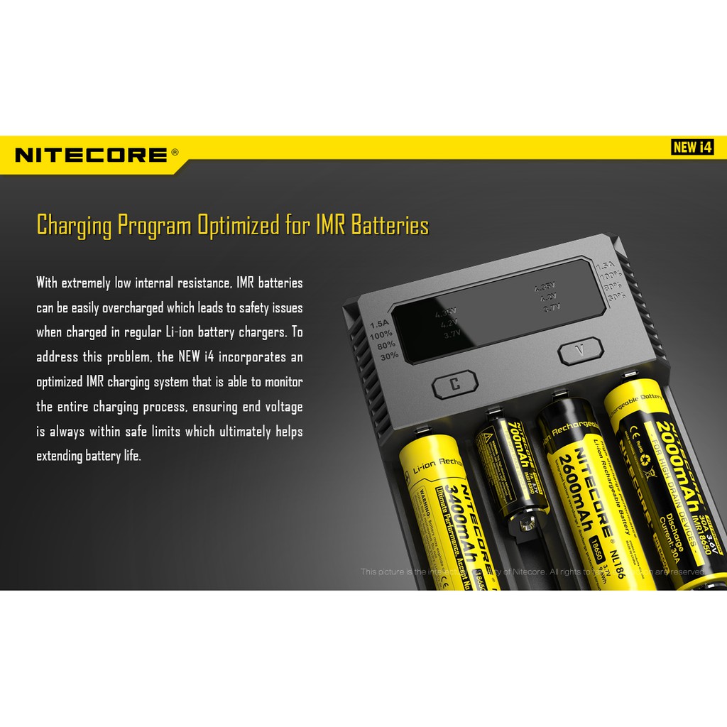 Bộ Sạc Pin Thông Minh Nitecore New I4 1500ma 18650, 21700, 26650...