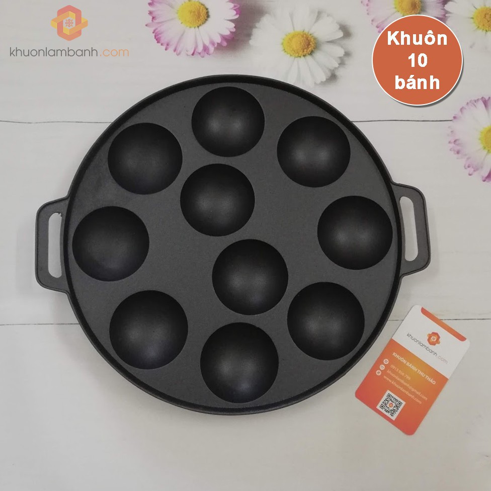 Khuôn bánh khọt chống dính 10 lỗ 6cm (nhôm đúc nắp inox)
