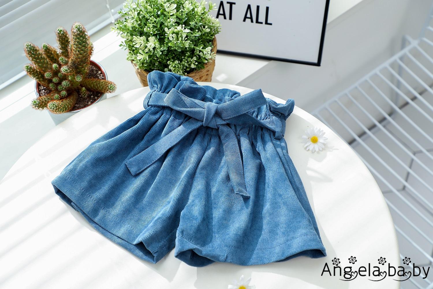 Quần Short Cotton Lưng Cao Phối Nơ Cho Bé Gái