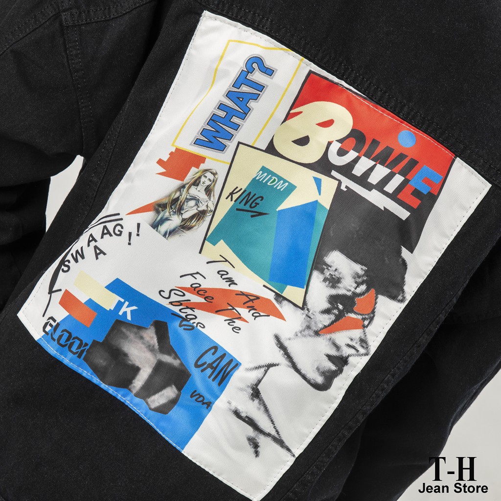 Áo khoác jeans phối chữ bowie cao cấp, áo khoác nam trẻ trung năng động cá tính | BigBuy360 - bigbuy360.vn