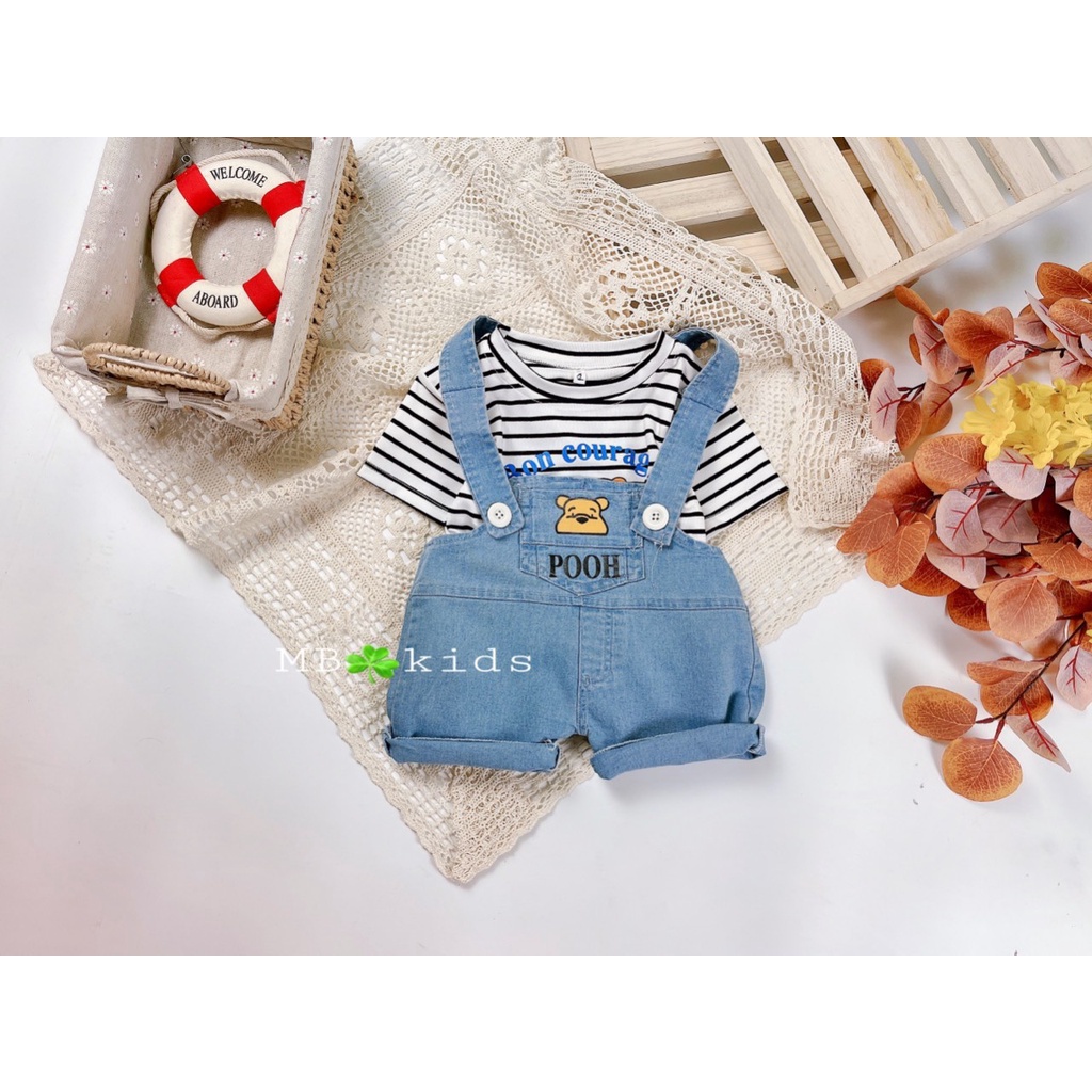 yếm bò chó pốc phối áo kẻ sọc cho bé từ 7-18kg (0-3 tuổi)