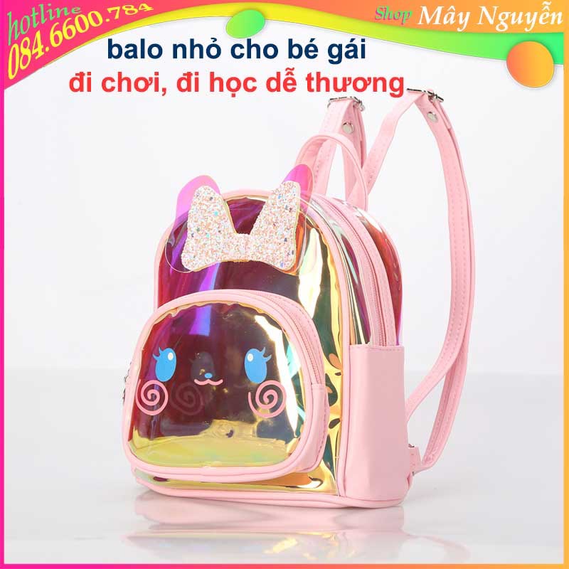 Balo Đeo Vai Nhỏ Cho Bé Gái Màu Hồng Ánh Kim Chất Da Xịn Siêu Nhẹ Dễ Thương