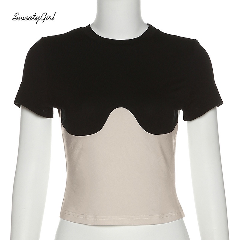 Áo Thun Tay Ngắn Cổ Tròn Mỏng Nhẹ Màu Sắc Tương Phản Thời Trang Dành Cho Nữ 2022