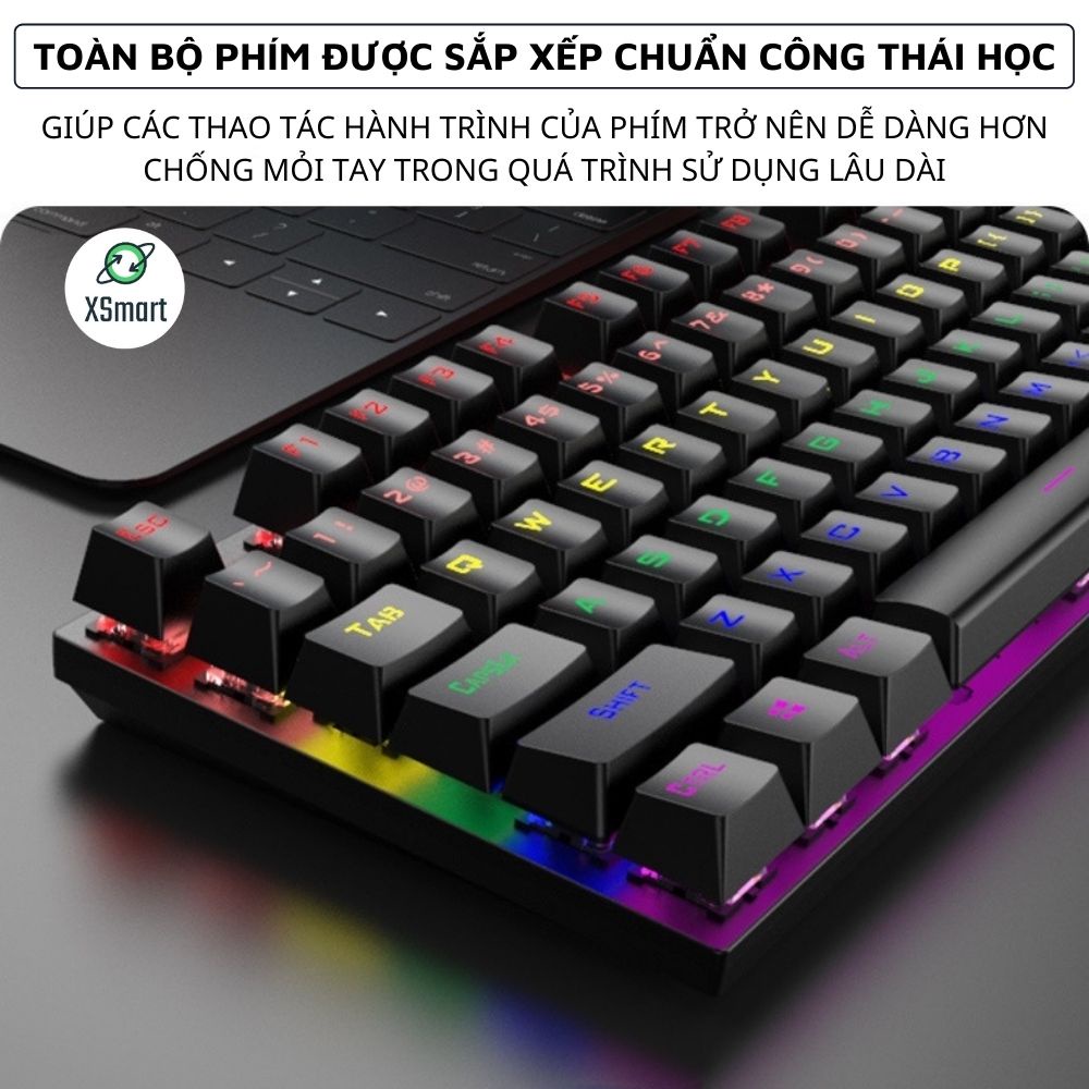 Bàn Phím Cơ Chơi Game Full LED Crack K80 Màu Sắc Đặc Biệt 2023, LED RGB 20 Chế ĐỘ Cực Đẹp,Thiết Kế Hiện Đại - XSmart