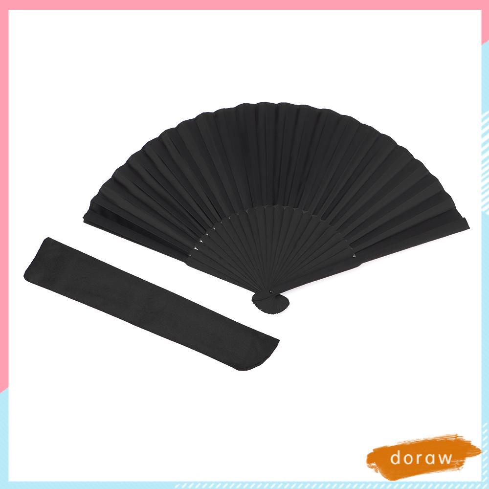 Quạt Xếp Bằng Tre Lụa Đen 8.27&quot; (21cm) Trang Trí Nhà Cửa/Tiệc Tùng