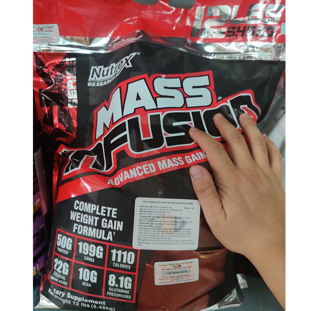 Sữa tăng cân tăng cơ cao cấp Mass Infusion hương Chocolate bịch 5.45 kg có enzym tiêu hóa - Hàng nhập chính hãng