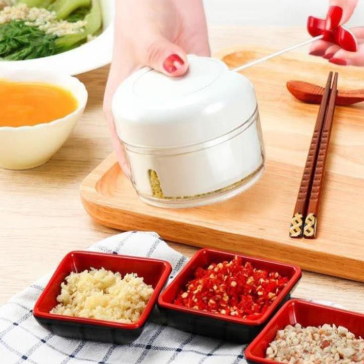 Dụng cụ xay tỏi ớt cầm tay đa năng tiện dụng dây rút, Xay tỏi mini