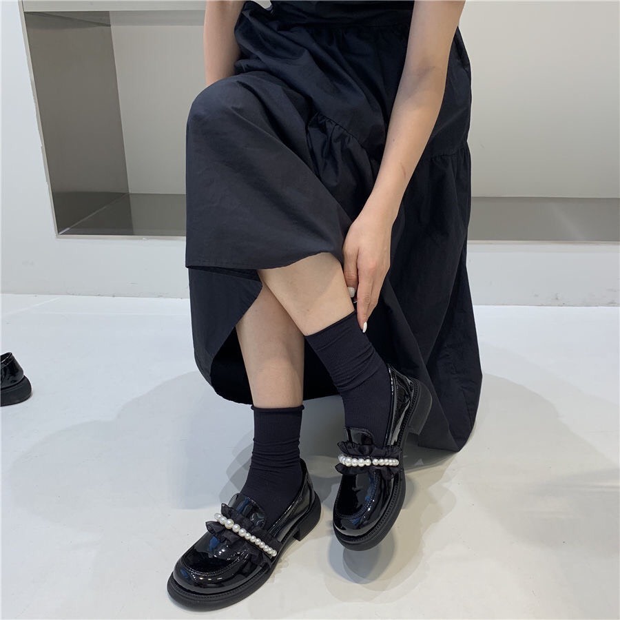 [ORDER 7-15ngày] Giày lolita nữ da bóng ulzzang phong cách Hàn Quốc GIÀY ĐÍNH BÈO NGỌC CAO 3cm