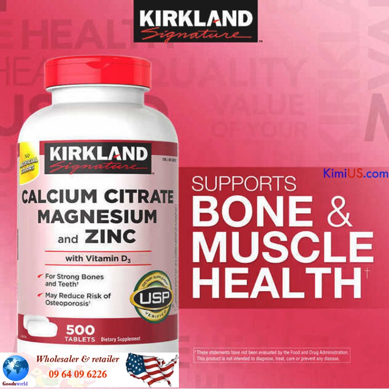 Calcium Magnesium and Zinc with Vitamin D3 Kirkland 500v - Viên uống bổ sung Canxi + Magie + kẽm + Vitamin D3 của Mỹ *