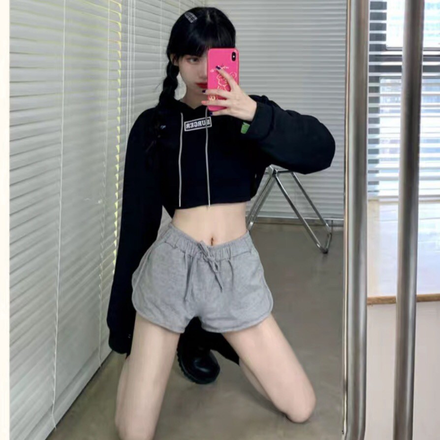 SET 2 MÓN Áo CROPTOP HOODIE BURGER Dài Tay Xanh Đen Xám mix Áo Body Đen Hot | BigBuy360 - bigbuy360.vn