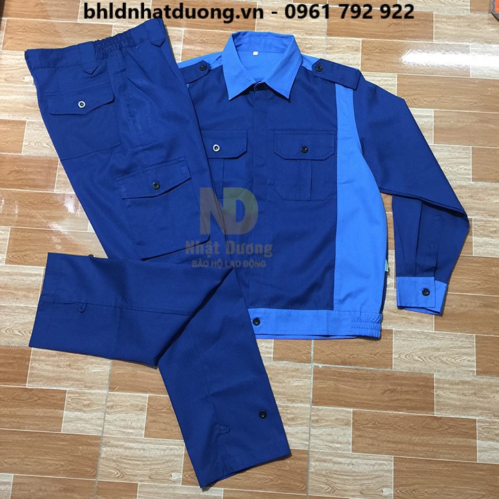 Quần áo bảo hộ lao động TB04- có túi hộp-phối xanh- vải pangrim