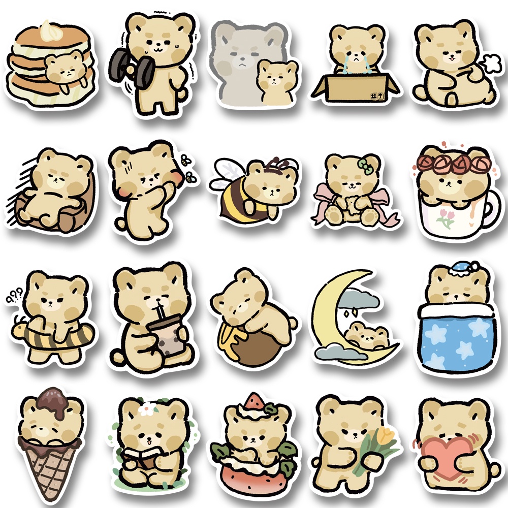 Bộ 40 Miếng Dán Trang Trí Laptop Hình Gấu Hoạt Hình Dễ Thương Chống Thấm Nước Không Lặp Lại