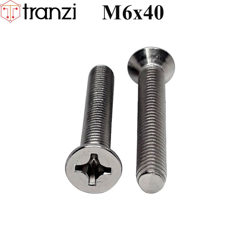 Vít bake đầu bằng thân bu lông inox 304 M6x40 - túi 10 cái