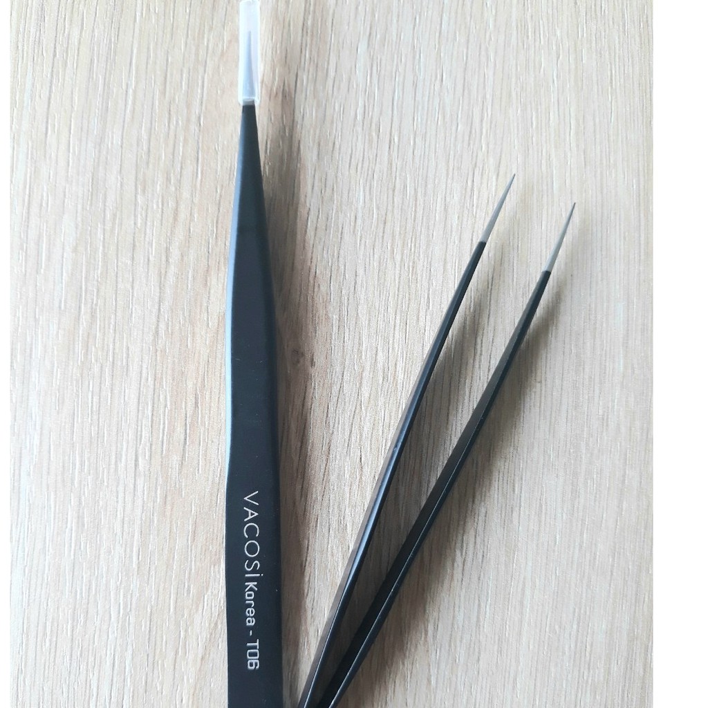 Nhíp nối mi thẳng Vacosi Pointed Tweezers - Vacosi T05 /Vacosi T06 (trắng + đen) - giá 1 cây