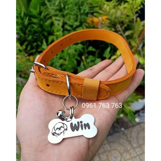 Combo vòng da thật 100% và bảng tên thú cưnh