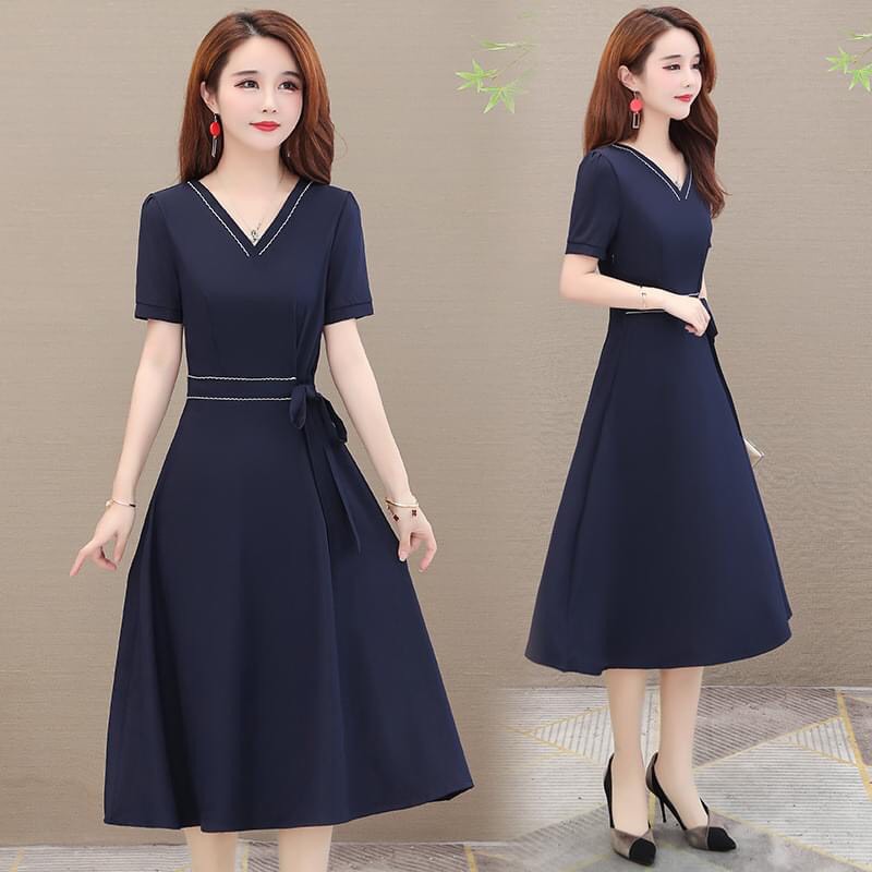 Váy đầm trung niên dành cho mẹ giá rẻ đẹp, bigsize dáng xoè che khuyết điểm bụng tốt L01