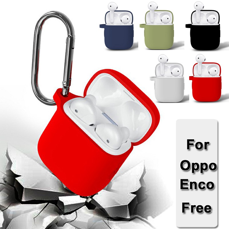 Vỏ hộp đựng tai nghe không dây silicone kèm móc chống mất cho OPPO Enco Free