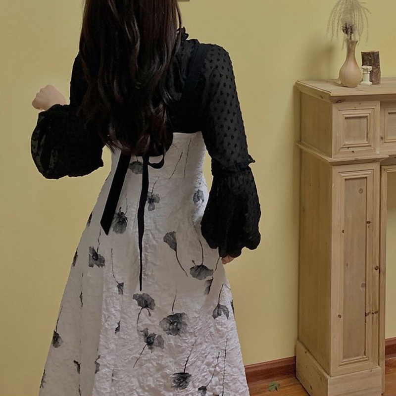 Đầm midi cổ chữ V/ Áo dài tay IELGY phong cách cổ điển thời trang ngọt ngào dành cho nữ