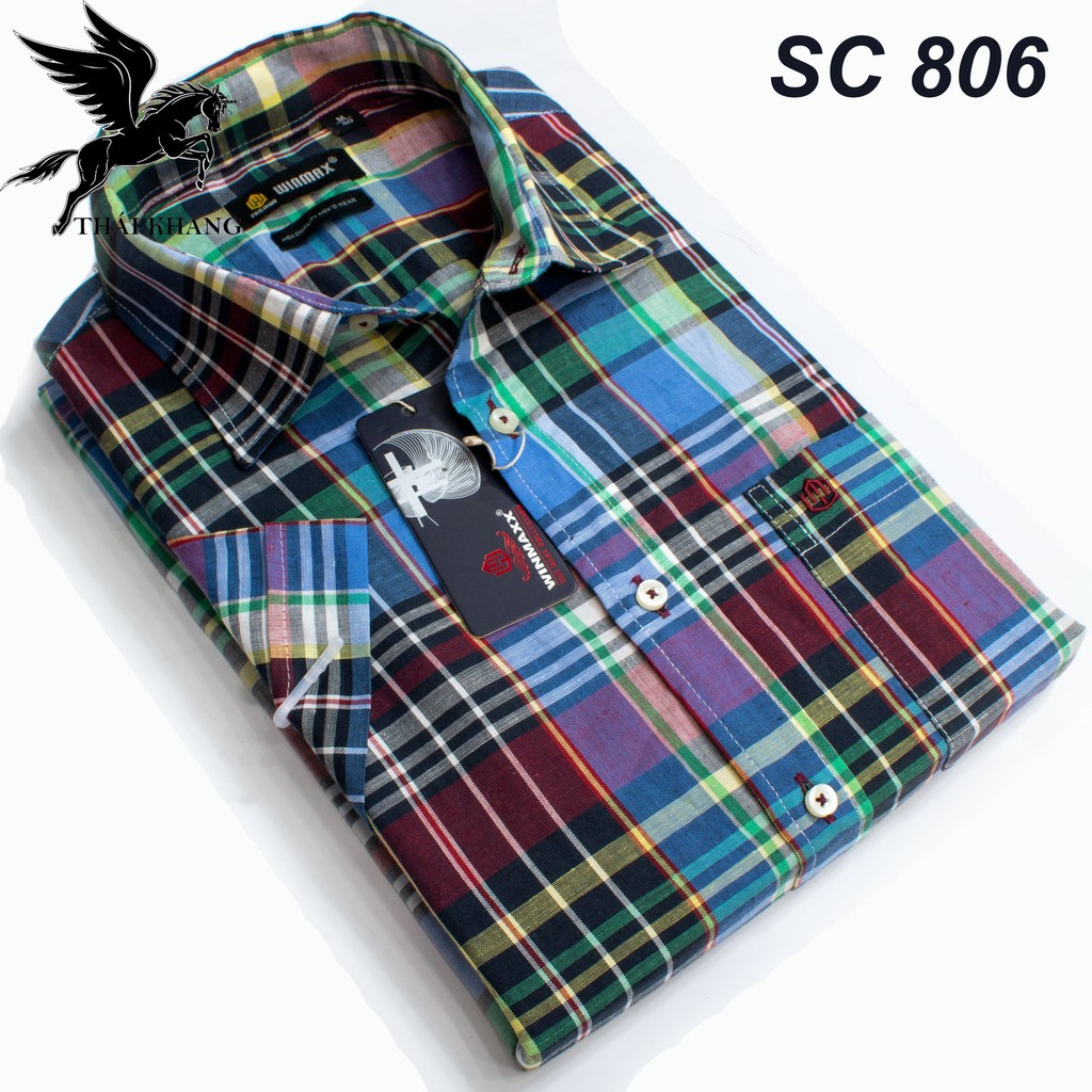 sơ mi nam ngắn tay công sở caro siêu thị vải cotton đẹp mát hàng chuẩn Thái Khang