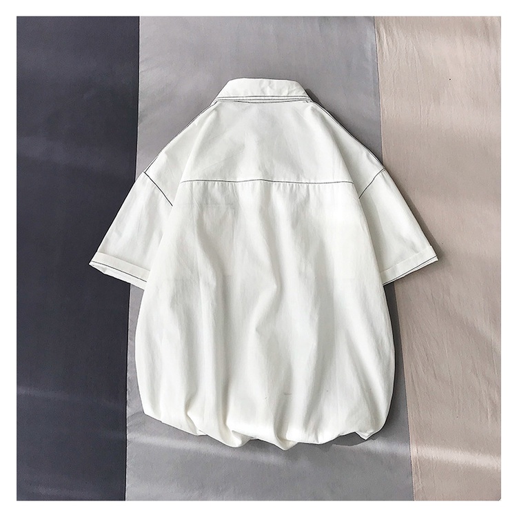 Áo Sơ Mi Tay Ngắn Chỉ Nổi Unisex Chất Kaki Đẹp Thoáng Mát,Sơ Mi Cộc Tay Nam Nữ Viền Chỉ Cao Cấp