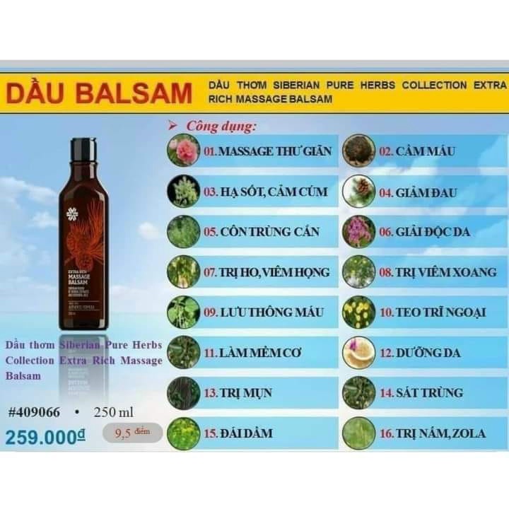 Dầu massage Balsam - Siberian Wellness - 250ml - Dầu thơm Siberian Pure Herbs Collection Extra Rich Massage Balsam