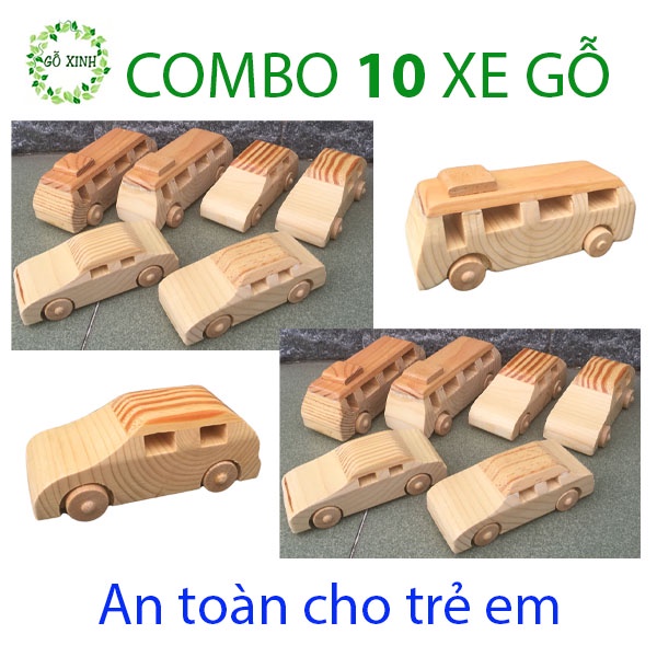 COMBO 10 CHIẾC xe ô tô oto đồ chơi gỗ an toàn cho bé [gồm 3 mẫu xe Bus + xe 4 chỗ + xe 7 chỗ]