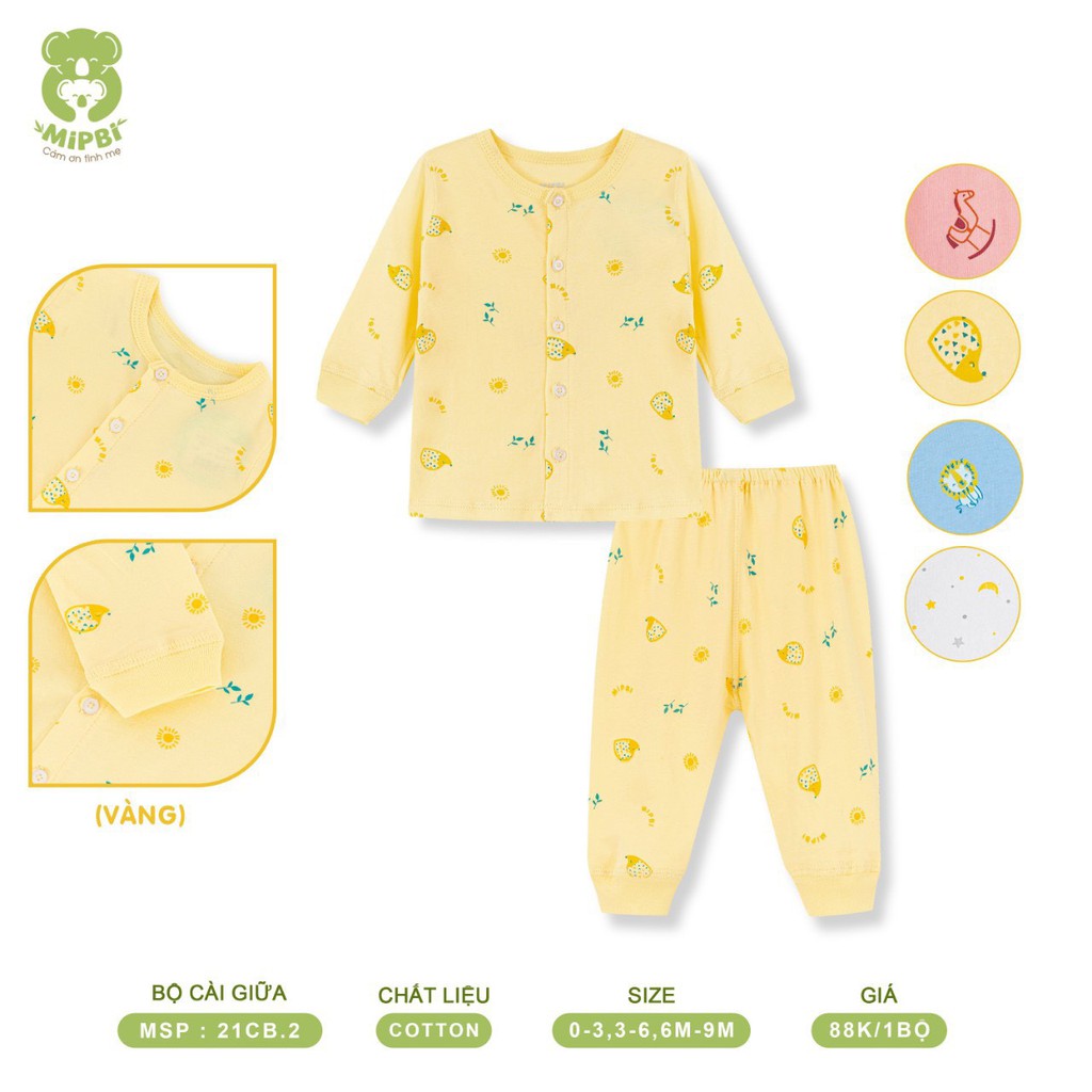 Bộ sơ sinh chất cotton họa tiết Mipbi chính hãng